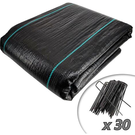 VOUNOT 2x10m Weed Control Fabric with 30 Pegs, Heavy Duty Landscape Ground Cover Membrane, Black