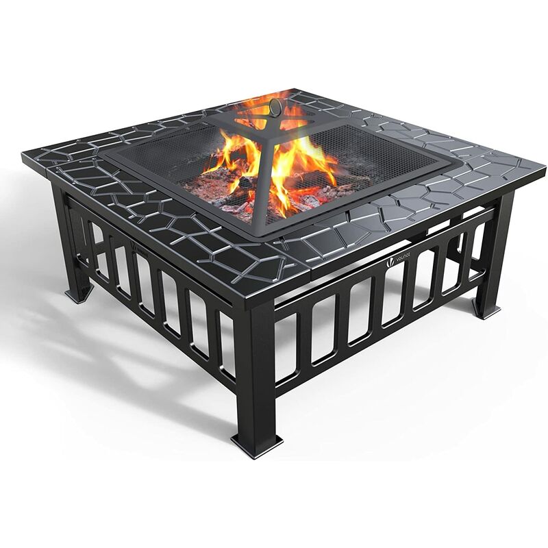 

3 en 1 Brasero Exterior con Parrilla Barbacoa para Jardín, Terraza, Patio, 81 x 81 x 45 cm, Nergo - Vounot