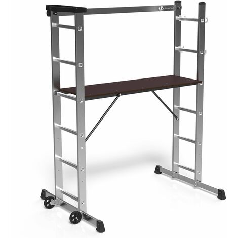 main image of "VOUNOT 3 in 1 Aluminium Scaffolding Ladder with Work Platform and Tool Holder,120x40cm"
