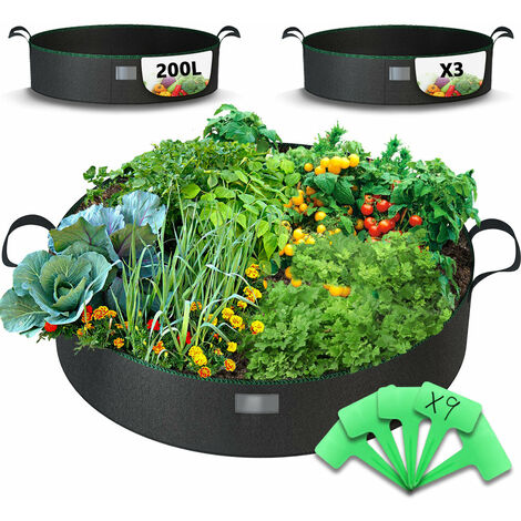 VOUNOT 3 Pack Plant Grow Bags 200L, Vegetable Growing Containers with Handles