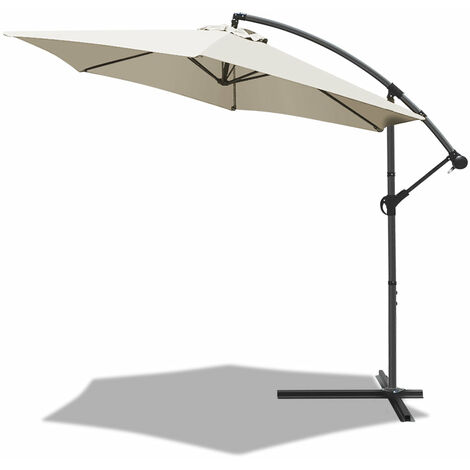 main image of "VOUNOT 3m Cantilever Garden Parasol, Banana Patio Umbrella with Crank Handle and Tilt, Beige"