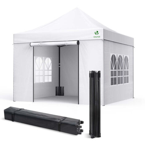 VOUNOT 3m x 3m Heavy Duty Gazebo with Side Panels, Pop up Gazebo Fully Waterproof Party Tent with Roller Bag and Leg Weights, White