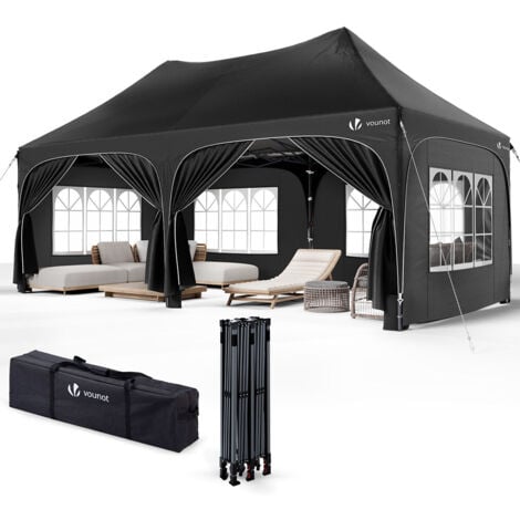 VOUNOT® 3x6m Faltpavillon Pavillon Wasserdicht mit 6 Seitenwänden, Partyzelt Gartenzelt Schwarz