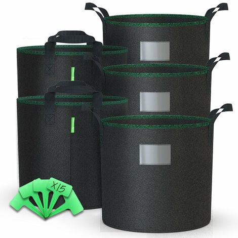 VOUNOT® 5er Pflanzsack 20L, Pflanztasche mit Pflanzenschilder zum Beschriften
