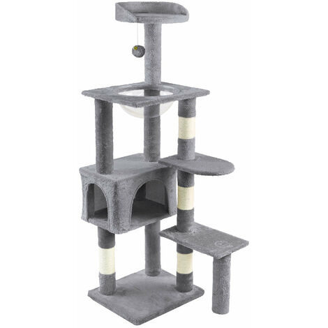 Vounot – Arbre à chat 138cm avec capsule spatiale – 3 plateformes d'observation – Griffoirs en sisal naturel – Niche et balle de cloche