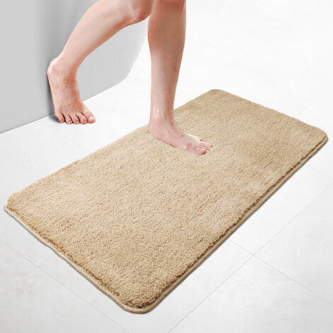 VOUNOT® Badematte Rutschfeste Mikrofaser Badezimmerteppich 60x110cm Beige
