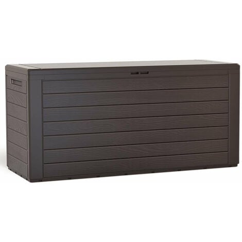 VOUNOT Baúl de Almacenamiento Marrón 116x44x55cm de Plástico Símil Madera 280 L Arcón Cofre de Jardín