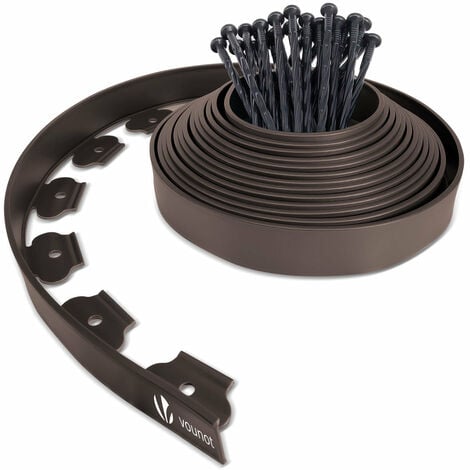 VOUNOT Bordo Giardino Flessibile con Chiodi di Fissaggio, Bordi Aiuole Plastica, 10m, Marrone