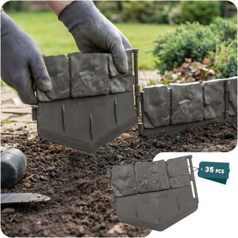Bordo Giardino Flessibile VOUNOT 20 M | Altezza 5 Cm, Spessore 2 Mm | Con 40 Picchetti Di Fissaggio | Colore Marrone | In PVC Riciclato