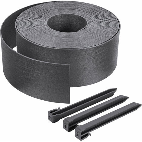 Vounot – Bordure de jardin flexible 20M en PE recyclé – Hauteur 13cm – Épaisseur 3mm – 12 piquets de 24cm – Gris