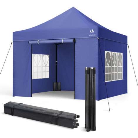 VOUNOT Carpa Plegable Gazebo 3x3m con 4 Paredes, Cenador Impermeable Pabellón de Jardín, Color Azul