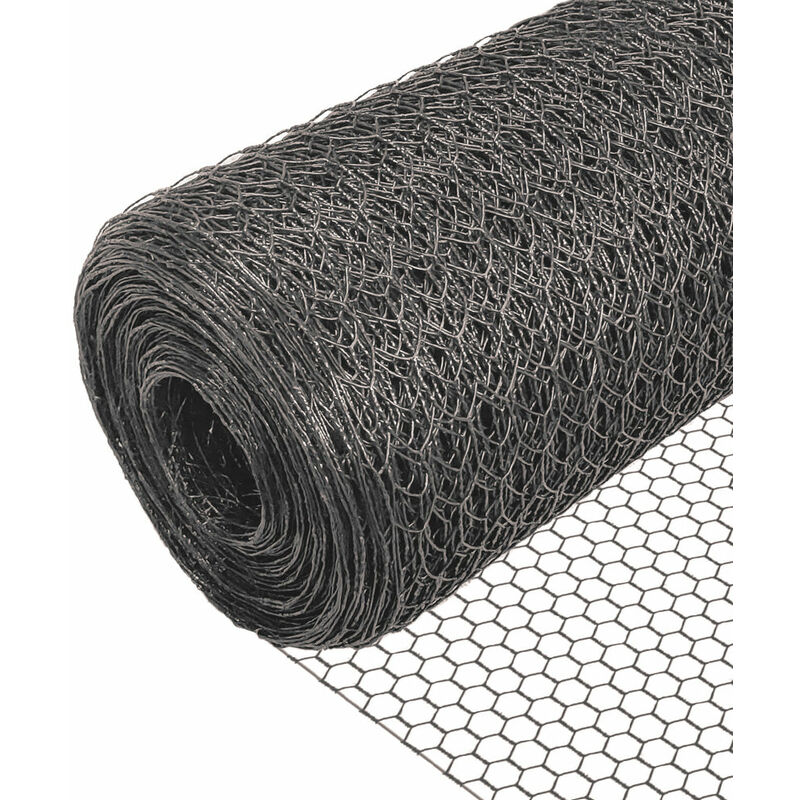 Chicken Wire Mesh, Metal Animal Fence, 13mm Holes, 1m x 25m, PVC Coated Grey - Vounot