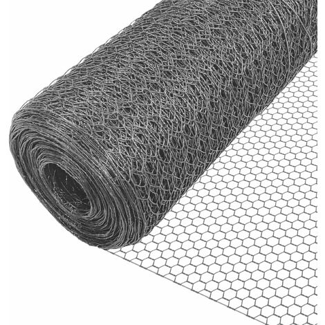 VOUNOT Chicken Wire Mesh, Metal Animal Fence, 25mm Holes, 1m x 25m, PVC Coated Grey