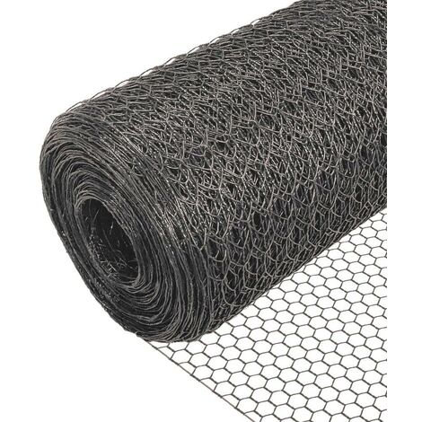 VOUNOT® Drahtzaun Sechskantgeflecht, Maschendrahtzaun, 1x25m, Maschenweite 13mm, PVC-Beschichtet Grau