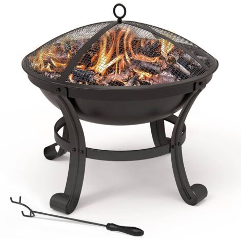 VOUNOT Feuerschale mit Funkenschutz, Feuerkorb Feuerstelle für Garden Terrasse Heizung, Ø 55 cm, Schwarz