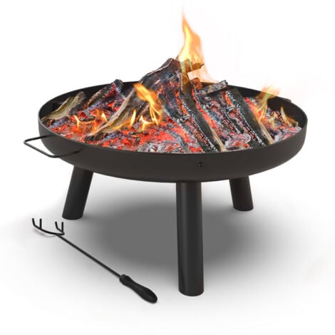 VOUNOT Feuerschale mit Schürhaken, Feuerkorb Feuerstelle für Garden Terrasse Heizung, Ø 60 cm, Schwarz