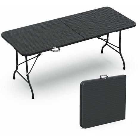 VOUNOT Folding Picnic Table Portable Party Trestle Table for BBQ Camping Indoor Outdoor, Black