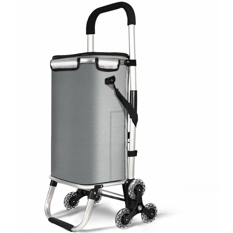 VOUNOT Folding Shopping Trolley on 6 Wheels, Aluminium Lightweight Shopping Cart with Insulated Cooling Bag, 57L Grey