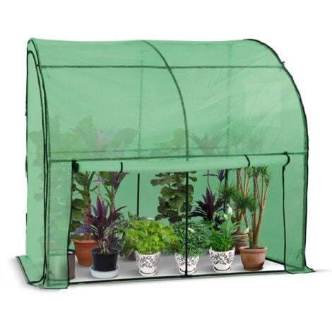 VOUNOT® Gewächshaus Foliengewächshaus, Anlehngewächshaus mit Seitenwände Aufrollbar, Tomatengewächshaus Winterfest Stabil, 200x100x180cm Grün