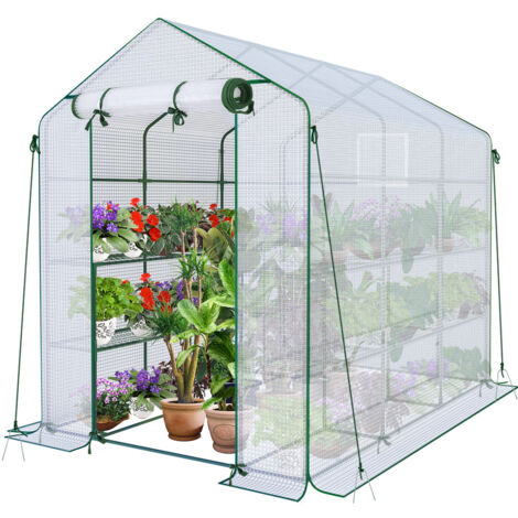 VOUNOT® Gewächshaus Foliengewächshaus mit 12 Regalebenen, Weiß, 143x215x195cm