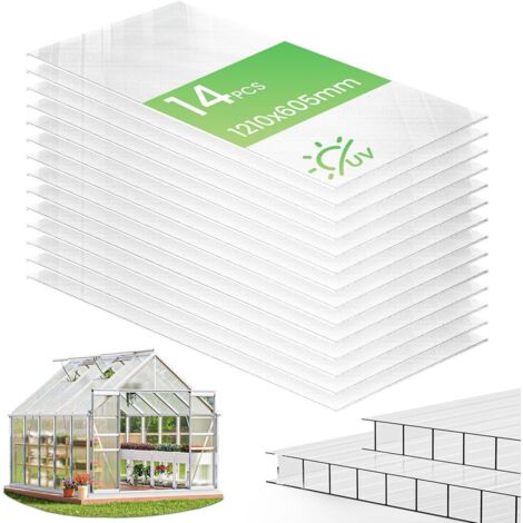 VOUNOT® Gewächshausplatten 14er Set, Polycarbonatplatten Hohlkammerplatten Doppelstegplatten 4mm