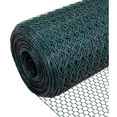 VOUNOT® Grillage métallique gainé de PVC vert - Maille 13mm - 1x25M - Filet de clôture pour poulailler