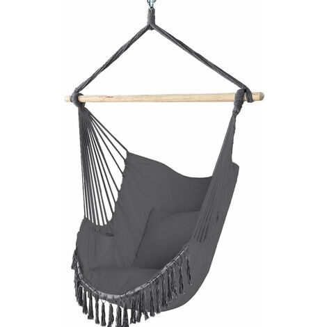 Vounot – Hamac suspendu en coton avec 2 coussins – Charge maximale 120 kg – Dimensions coussin 40x40 cm – Portable intérieur extérieur – Gris
