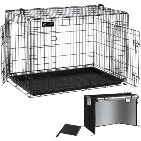 VOUNOT® Hundekäfig Klappbar, Hundebox Auto mit Abdeckung & Bodenschale, 107 cm XL