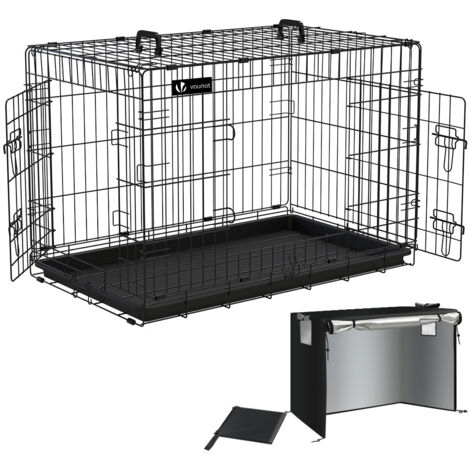 VOUNOT® Hundekäfig Klappbar, Hundebox Auto mit Abdeckung & Bodenschale, 92 cm L