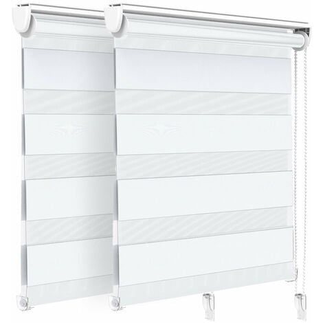 VOUNOT Juego de 2 Estores Enrollables de Doble Capa Noche y Día, Persianas Enrollables Interior para Ventana, Blanco, 90 x 150 cm