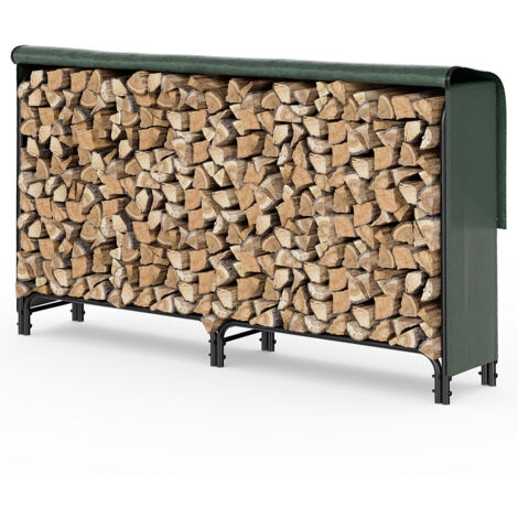 VOUNOT Kaminholzregal Aussen aus Metall mit wasserdichte Abdeckung, 200x116x36 cm