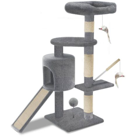 VOUNOT Kratzbaum mit Kratzbrett Sisalseil für Katzen, Katzenbaum 115cm, Grau