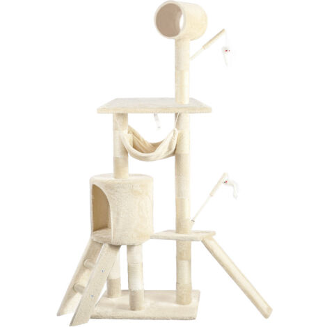 VOUNOT Kratzbaum XXL mit Kratzbrett Sisalseil für Katzen, Katzenbaum 155cm, Beige