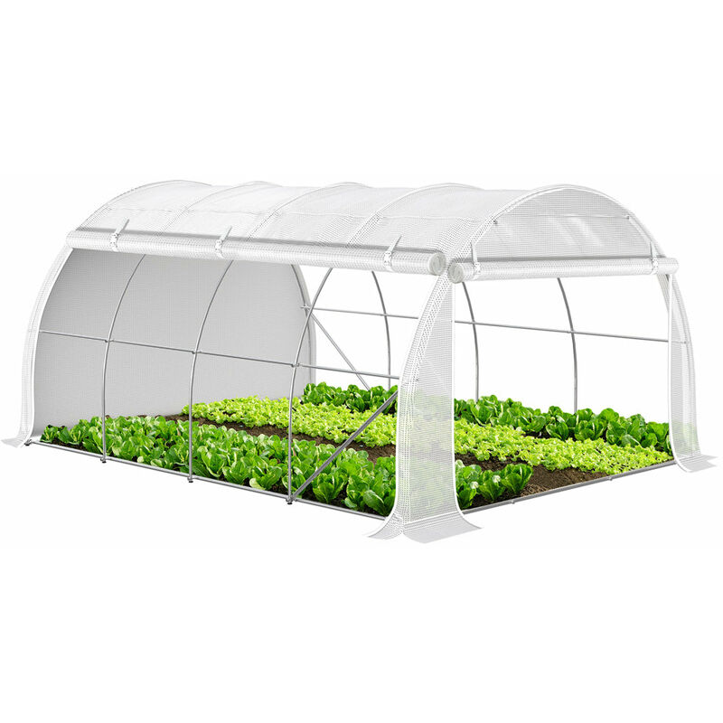 Polytunnel Greenhouse Gardening Walk In Grow House with Roll-up Side Walls, 4x3x2m 12m², White - Vounot