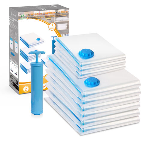 VOUNOT® Lot de 10 sacs de rangement sous vide - 9 sacs compression, 1 pompe - réutilisables, économie d'espace 80%