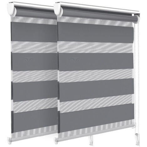 Vounot – Lot de 2 stores enrouleurs jour-nuit 80x150cm – Installation sans perçage – Tissu 100% polyester – Couleur gris