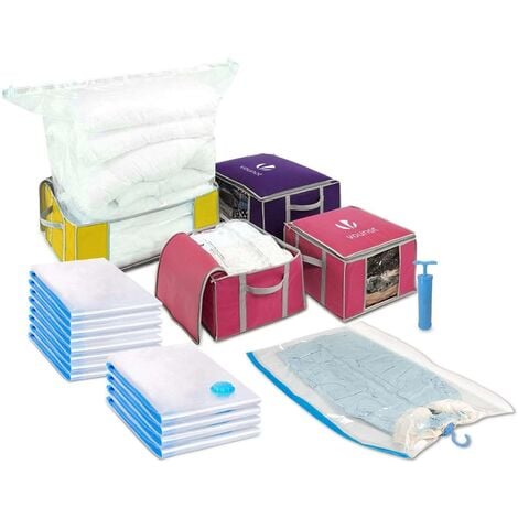 VOUNOT® Lot de 22 housses de rangement sous vide grande capacité - 4 housses, 17 sacs, 1 pompe - pour duvet couettes vetements