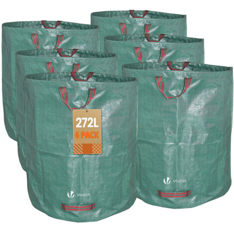 Vounot – Lot de 6 sacs à déchets de jardin 272L – 50kg max – 3 poignées renforcées – Polypropylène anti-déchirure – Résistants à l'humidité