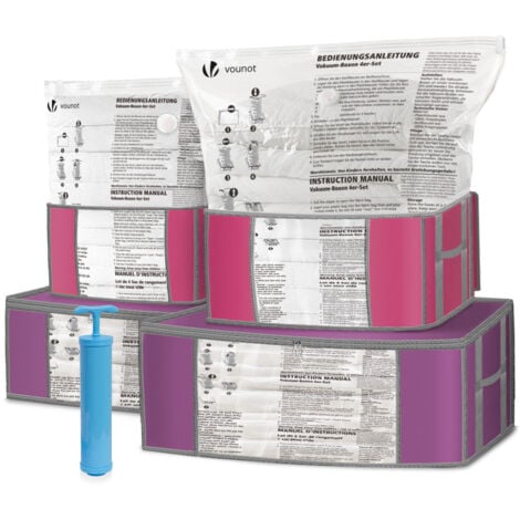 VOUNOT® Lot de 9 housses de rangement sous vide grande capacité - 4 housses, 4 sacs, 1 pompe - pour duvet couettes vetements