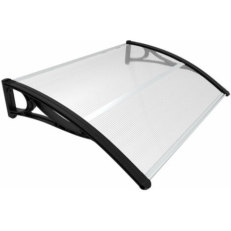 VOUNOT® Marquise auvent de porte d'entrée 120x80cm avec support central - Polycarbonate transparent - Anti-UV - Noir