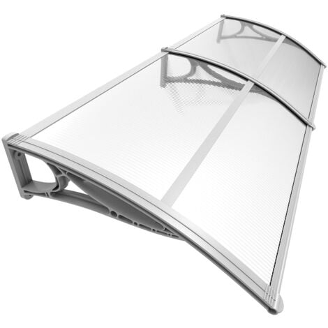 VOUNOT® Marquise auvent de porte d'entrée 200x80cm avec support central - Polycarbonate transparent - Anti-UV - Gris
