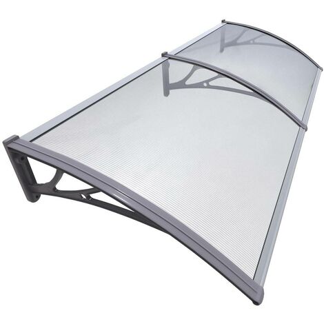 VOUNOT® Marquise auvent de porte d'entrée 200x80cm - Polycarbonate transparent - Anti-UV - Gris