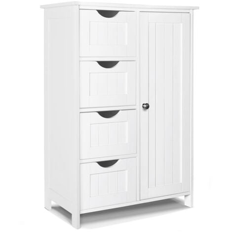 VOUNOT® Meuble bas de salle de bain 55x30x82cm - Armoire de rangement avec 4 tiroirs, 1 porte, 1 étagère réglable - Gris