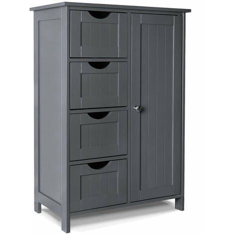 VOUNOT® Meuble bas de salle de bain 55x30x82cm - Armoire de rangement avec 4 tiroirs, 1 porte, 1 étagère réglable - Gris