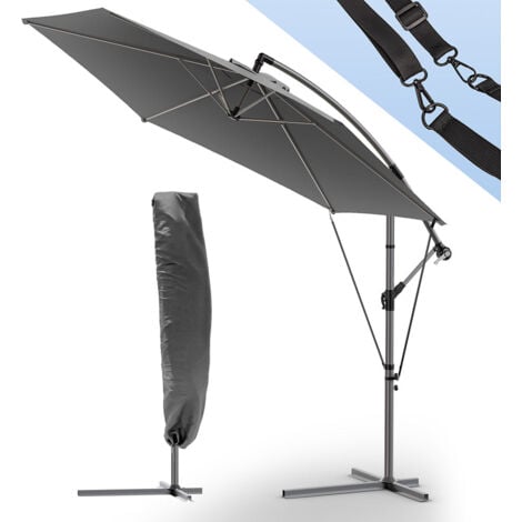 VOUNOT® Parasol déporté inclinable 3M avec sangle de fixation et housse de protection - Inclinaison réglable - Rotatif 360° - Gris