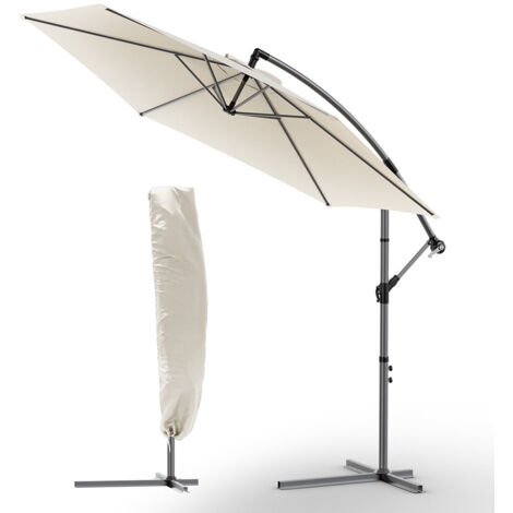 VOUNOT® Parasol déporté inclinable 3M beige avec housse de protection - inclinaison réglable - rotatif 360° - manivelle anti-retour