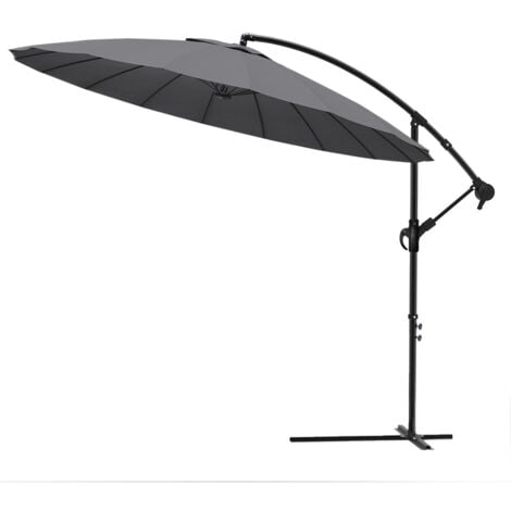 VOUNOT® Parasol déporté inclinable 3M gris avec housse de protection - 18 baleines - hauteur ajustable - inclinaison réglable - rotatif 360°