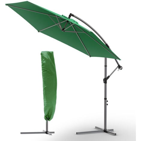 VOUNOT® Parasol déporté inclinable 3M vert avec housse de protection - inclinaison réglable - rotatif 360° - manivelle anti-retour