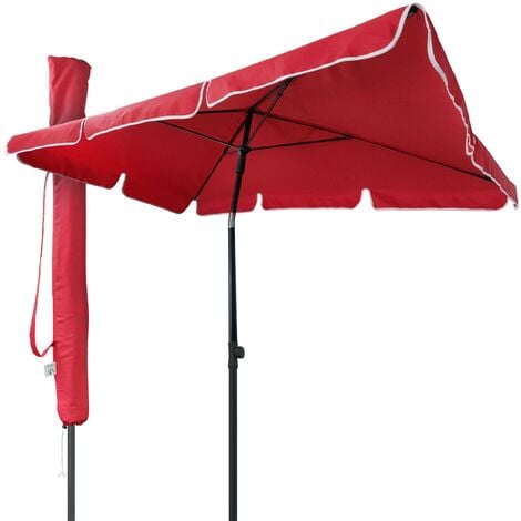 VOUNOT® Parasol inclinable rectangulaire 2x1.25m rouge avec housse de protection - hauteur et angles ajustables