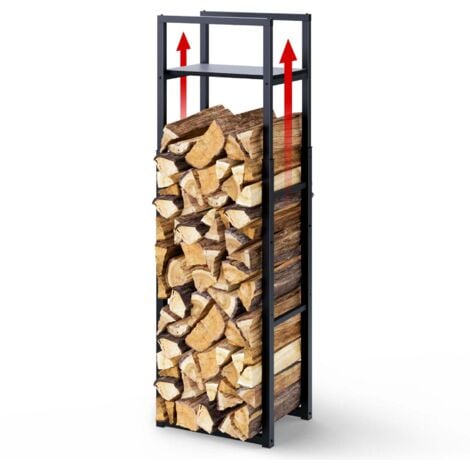 VOUNOT® Porte bûche vertical télescopique avec étagère 45x32x170cm - métal - range bûche pour cheminée intérieur et extérieur - noir